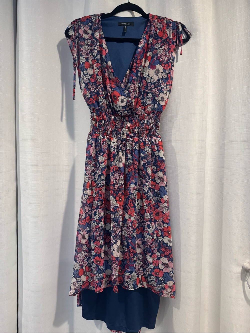 Roxy Floral V-Neck Smocked Waist Dress in Navy Multi